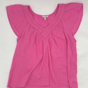 Lucky Brand Ruffle Sleeve Crinkle Gauze Top in Think Pink